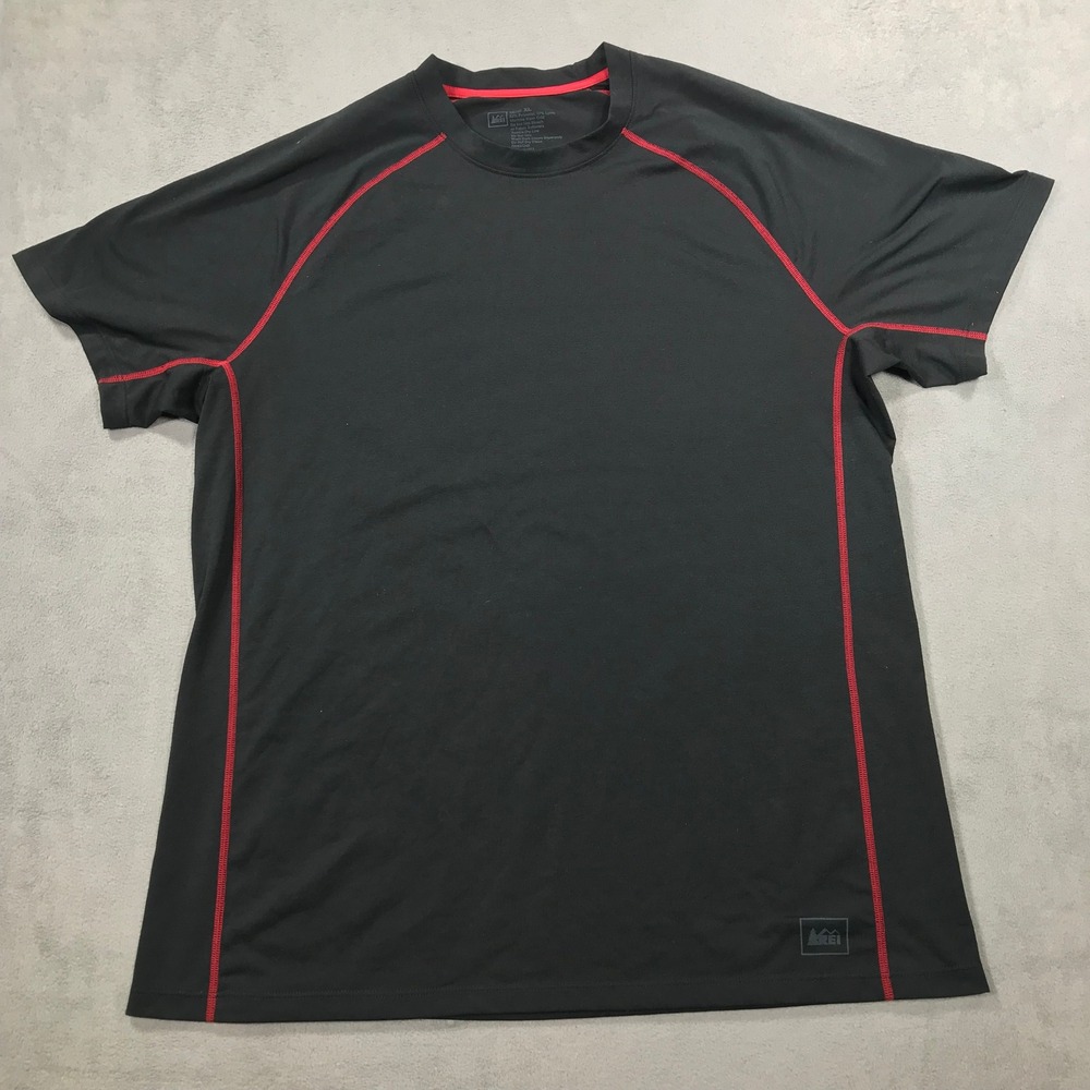 REI Mens XL Active Performance Shirt Black Red Contrast Stitch Raglan USA Made